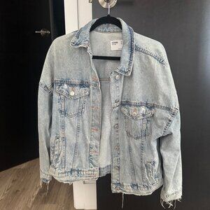 Bershka Distressed Oversized Trucker Jean Jacket